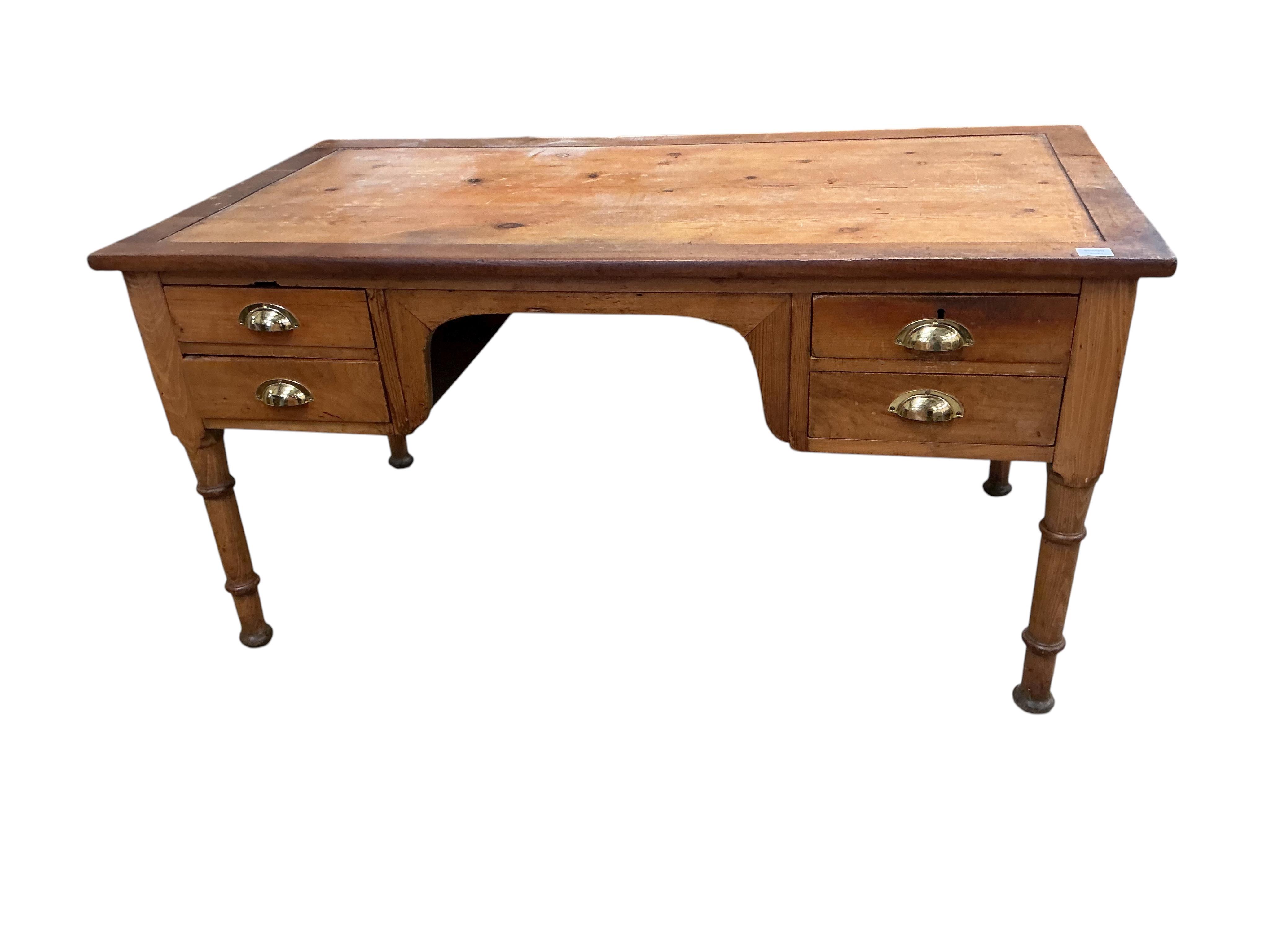 A Victorian walnut and pine kneehole desk, width 151cm, depth 79cm, height 76cm